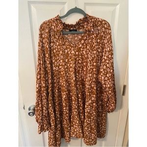 Orange and floral flowy long sleeve dress